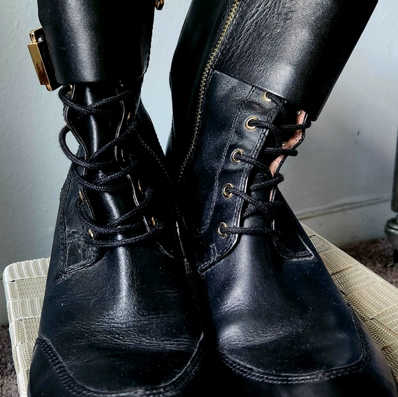 Donald Pilner Combat Boots Black w/ Gold Hardware size 7m - Picture 4 of 10